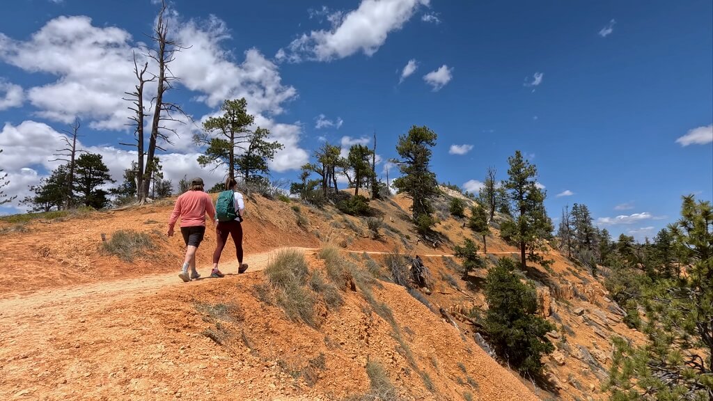 Two people walking on the Rim Trail